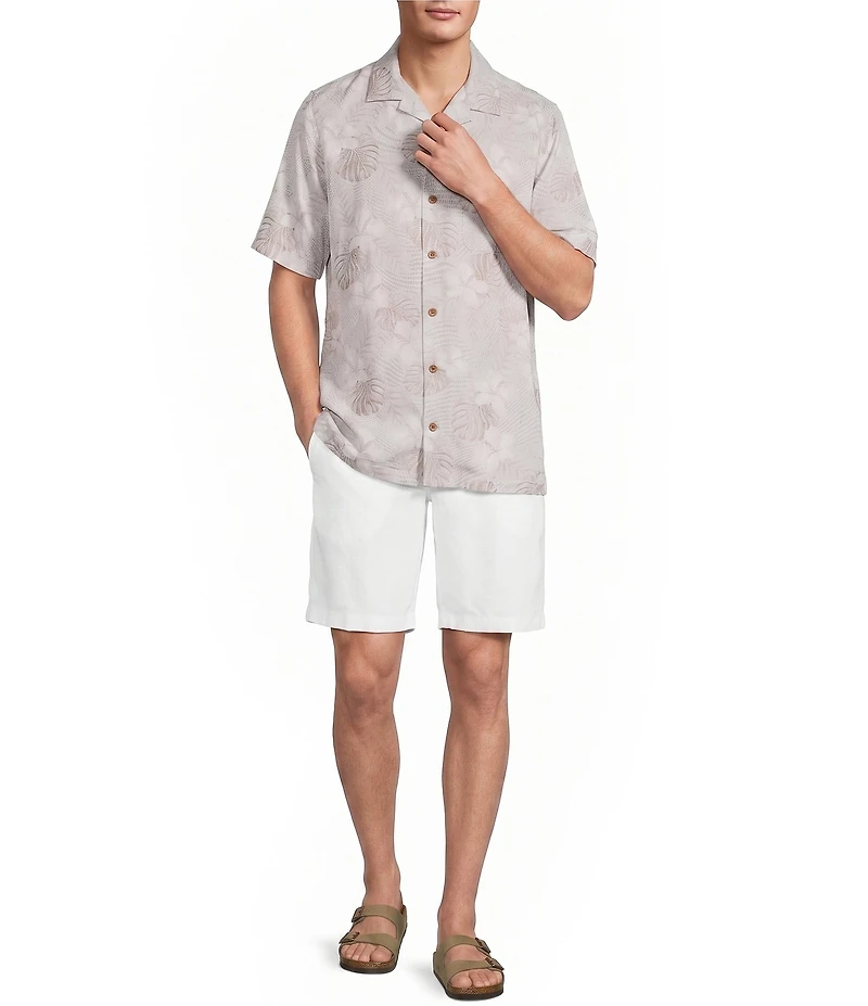 Caribbean Leaf Print Short Sleeve Woven Camp Shirt