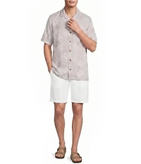 Caribbean Leaf Print Short Sleeve Woven Camp Shirt