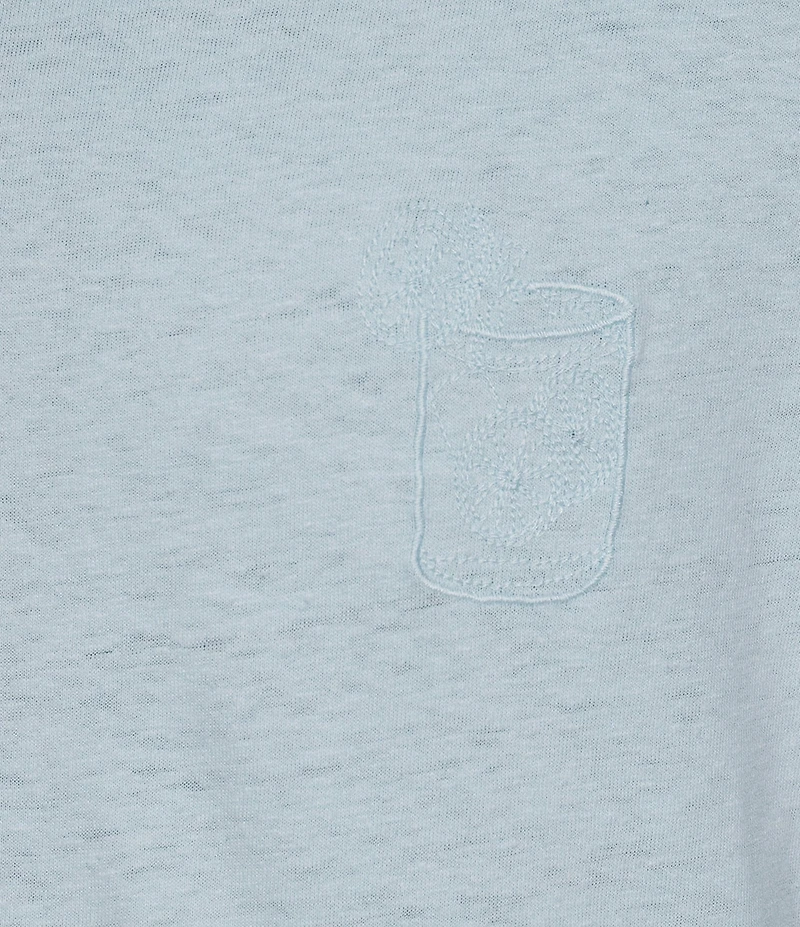 Caribbean Linen Blend Embroidered Short Sleeve T-Shirt