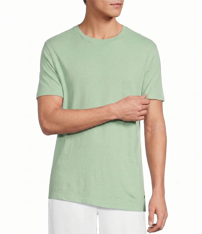 Caribbean Linen Blend Embroidered Short Sleeve T-Shirt