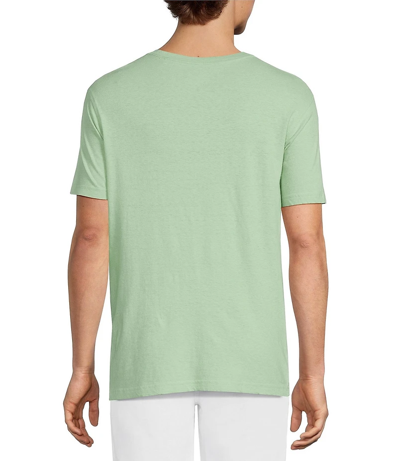 Caribbean Linen Blend Embroidered Short Sleeve T-Shirt