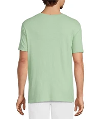Caribbean Linen Blend Embroidered Short Sleeve T-Shirt