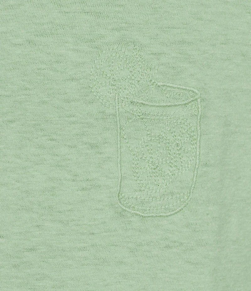 Caribbean Linen Blend Embroidered Short Sleeve T-Shirt