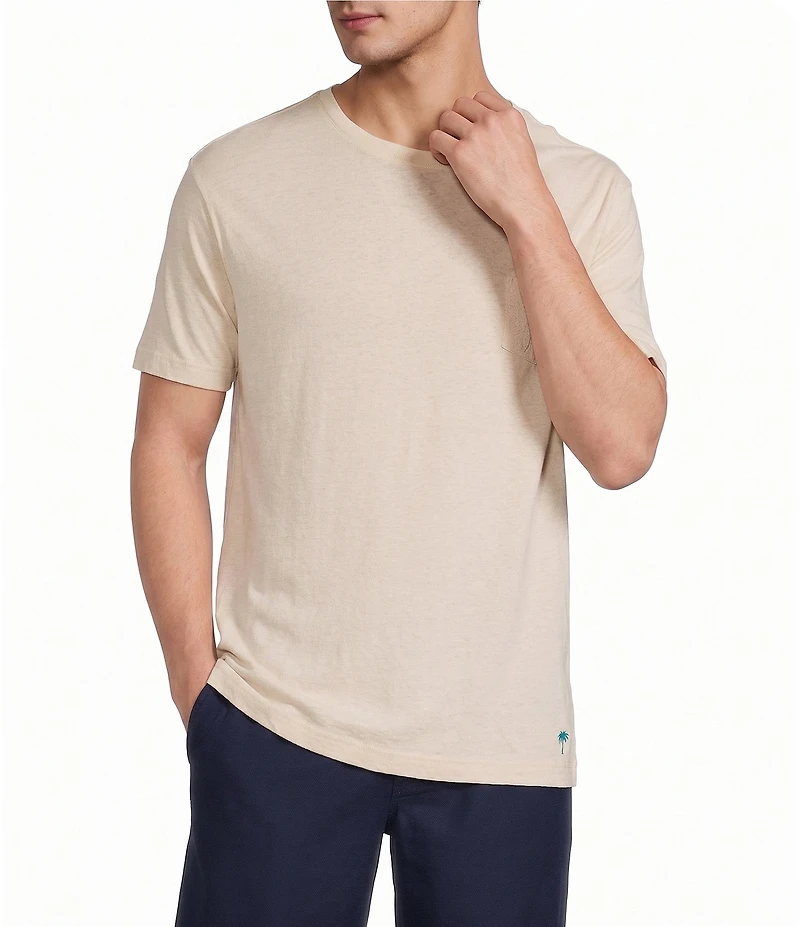 Caribbean Linen Blend Embroidered Short Sleeve T-Shirt