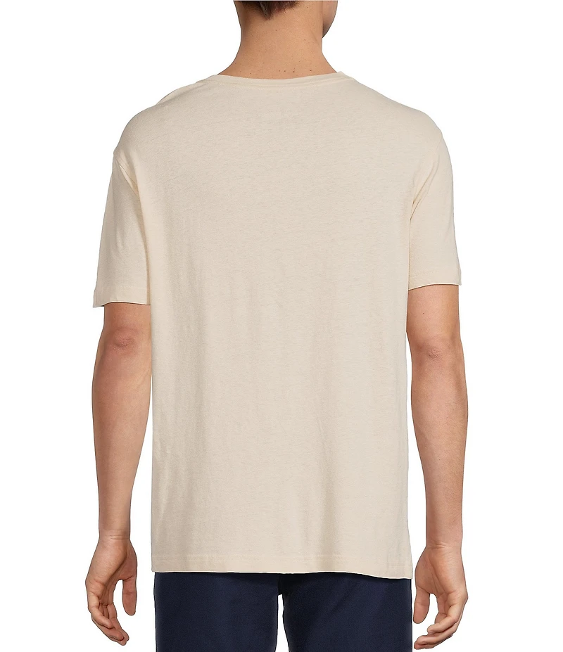 Caribbean Linen Blend Embroidered Short Sleeve T-Shirt