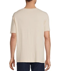 Caribbean Linen Blend Embroidered Short Sleeve T-Shirt