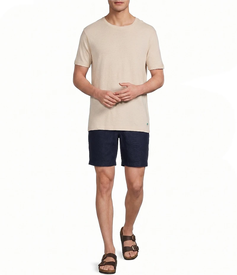 Caribbean Linen Blend Embroidered Short Sleeve T-Shirt
