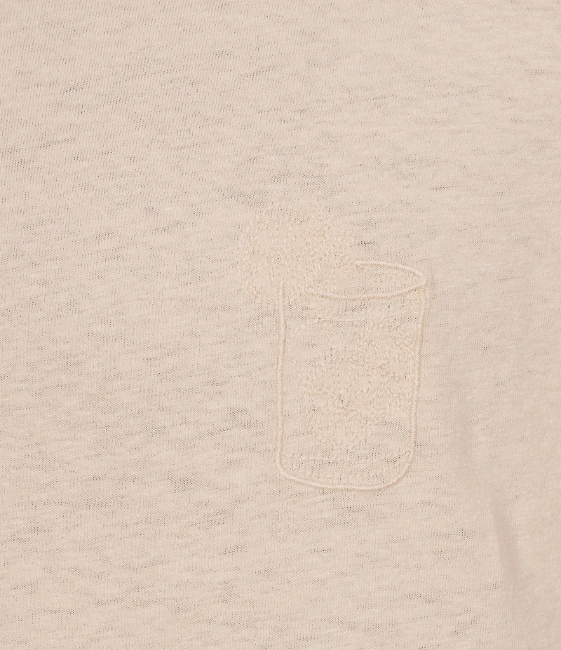 Caribbean Linen Blend Embroidered Short Sleeve T-Shirt
