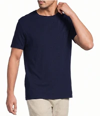 Caribbean Linen Blend Embroidered Short Sleeve T-Shirt