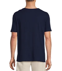 Caribbean Linen Blend Embroidered Short Sleeve T-Shirt