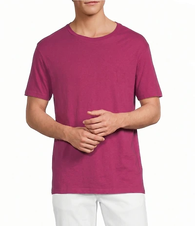 Caribbean Linen Blend Embroidered Short Sleeve T-Shirt