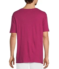 Caribbean Linen Blend Embroidered Short Sleeve T-Shirt