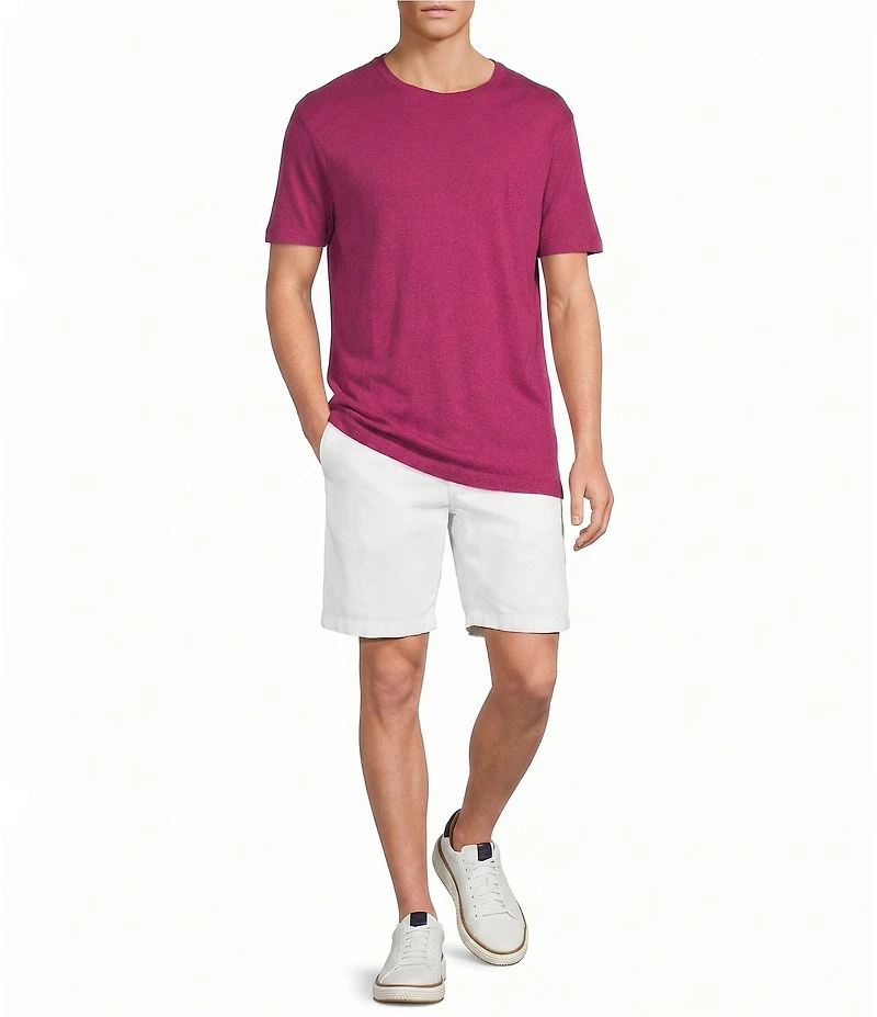 Caribbean Linen Blend Embroidered Short Sleeve T-Shirt