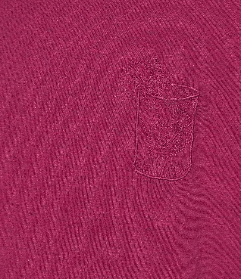 Caribbean Linen Blend Embroidered Short Sleeve T-Shirt