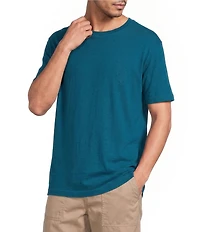 Caribbean Linen Blend Embroidered Short Sleeve T-Shirt