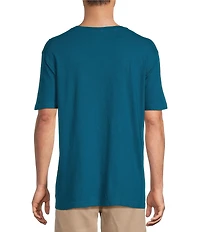 Caribbean Linen Blend Embroidered Short Sleeve T-Shirt