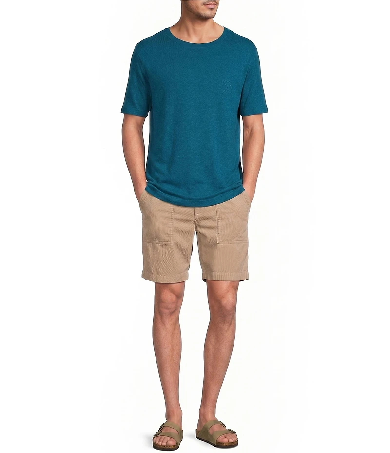 Caribbean Linen Blend Embroidered Short Sleeve T-Shirt