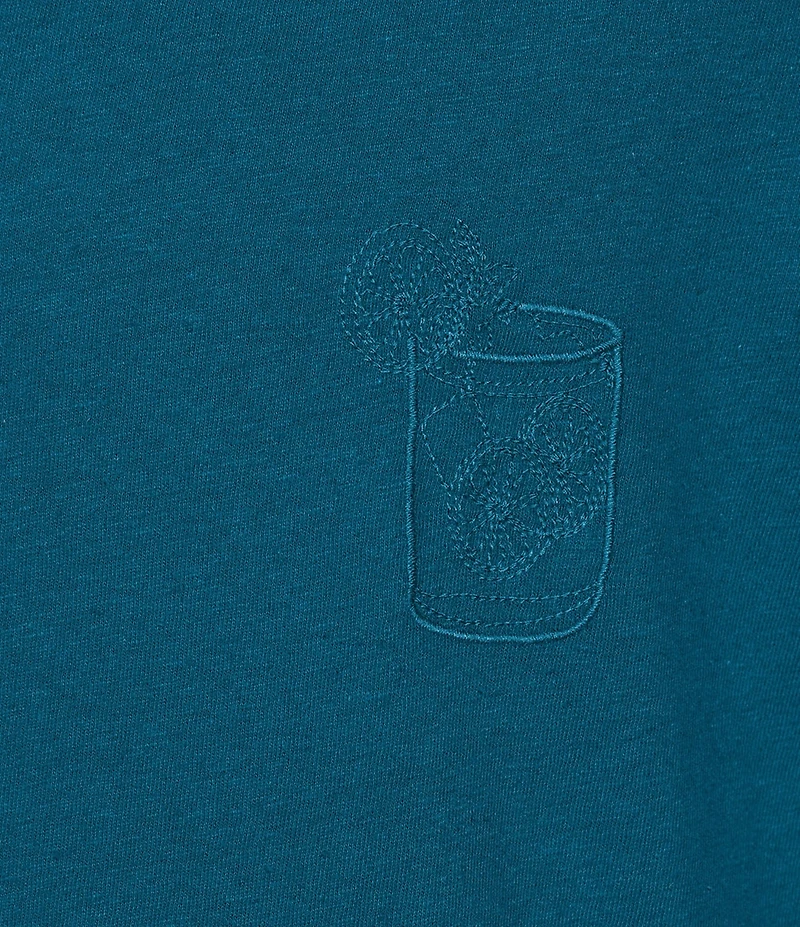 Caribbean Linen Blend Embroidered Short Sleeve T-Shirt