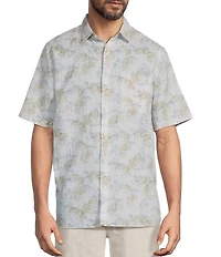 Caribbean Linen Blend Scenic Print Short Sleeve Woven Shirt