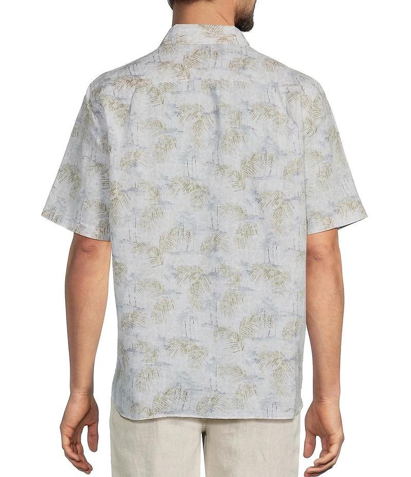 Caribbean Linen Blend Scenic Print Short Sleeve Woven Shirt