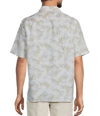 Caribbean Linen Blend Scenic Print Short Sleeve Woven Shirt