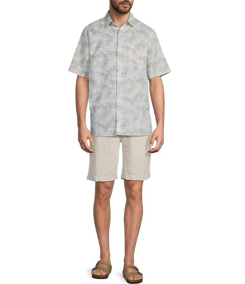 Caribbean Linen Blend Scenic Print Short Sleeve Woven Shirt