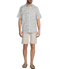 Caribbean Linen Blend Scenic Print Short Sleeve Woven Shirt