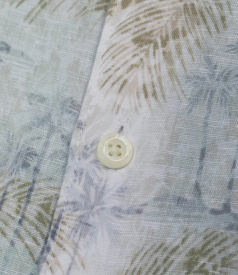 Caribbean Linen Blend Scenic Print Short Sleeve Woven Shirt