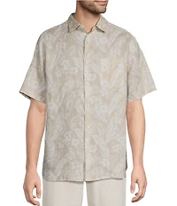 Caribbean Linen Burnout Print Short Sleeve Woven Shirt