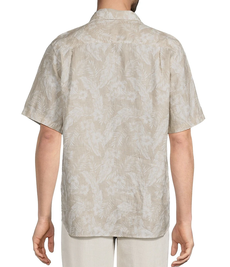 Caribbean Linen Burnout Print Short Sleeve Woven Shirt