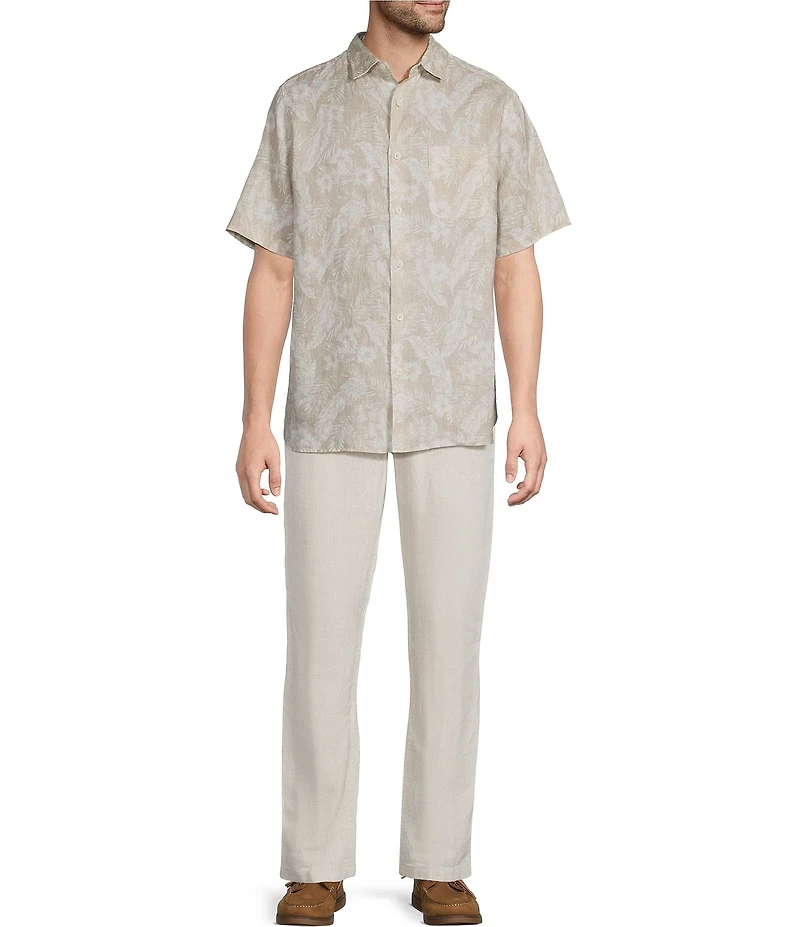 Caribbean Linen Burnout Print Short Sleeve Woven Shirt