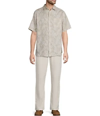 Caribbean Linen Burnout Print Short Sleeve Woven Shirt