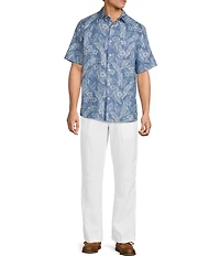 Caribbean Linen Burnout Print Short Sleeve Woven Shirt