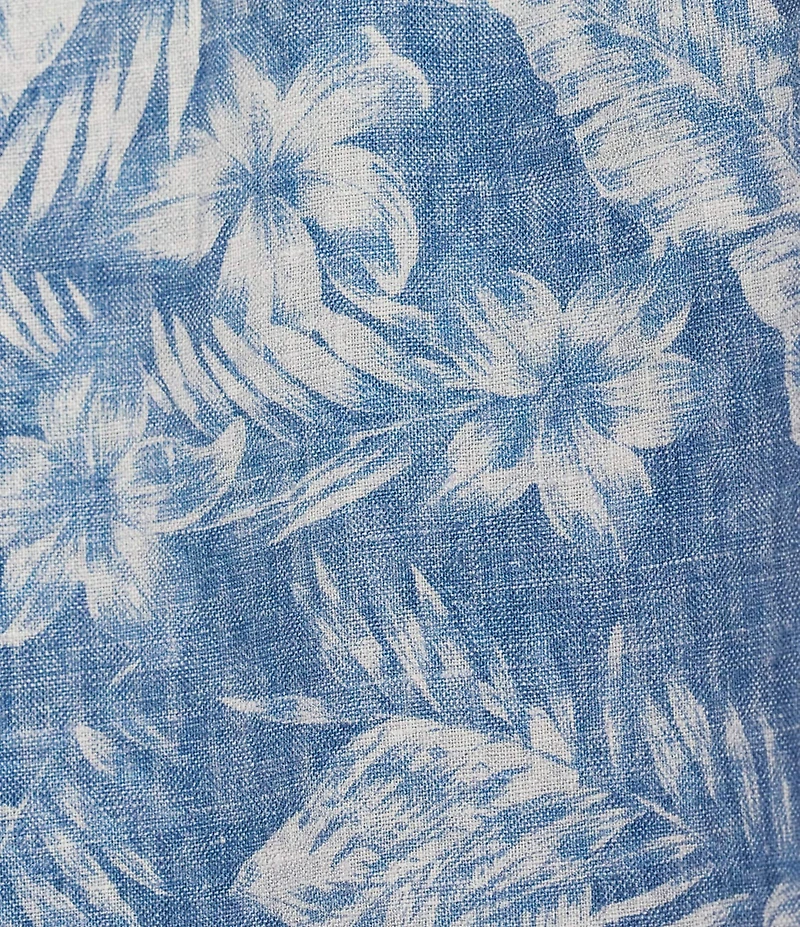 Caribbean Linen Burnout Print Short Sleeve Woven Shirt