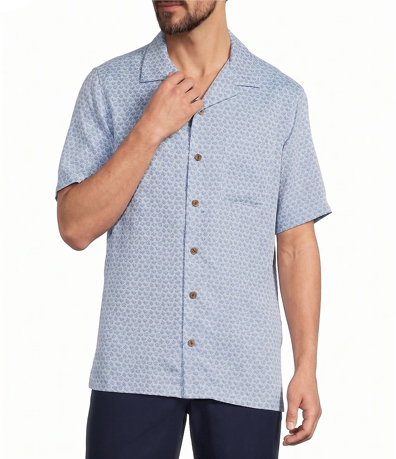 Caribbean Micro Print Short Sleeve Woven Camp Shirt