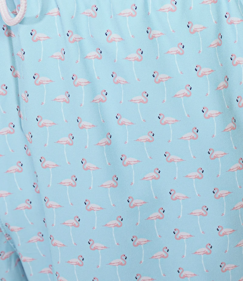 Caribbean Mini Flamingo Teal 5#double; Cabana Swim Trunks