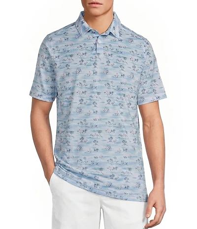 Caribbean Mini Scene Print Short Sleeve Polo Shirt
