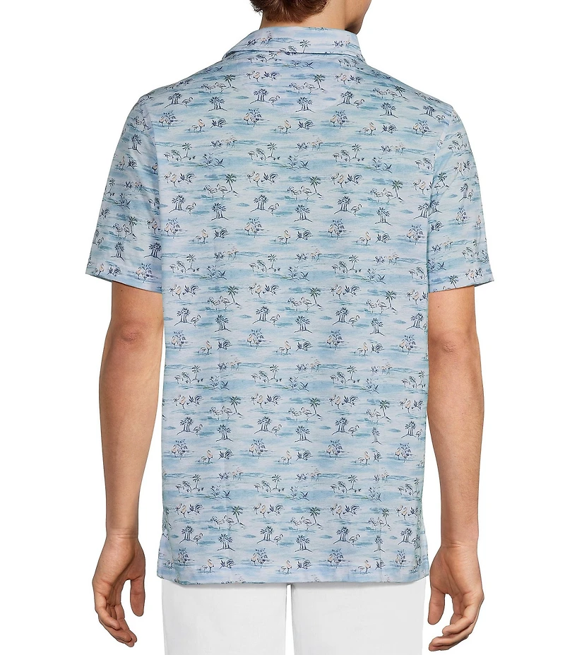 Caribbean Mini Scene Print Short Sleeve Polo Shirt