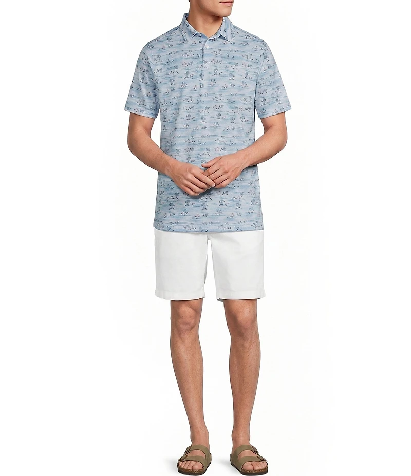 Caribbean Mini Scene Print Short Sleeve Polo Shirt