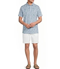 Caribbean Mini Scene Print Short Sleeve Polo Shirt