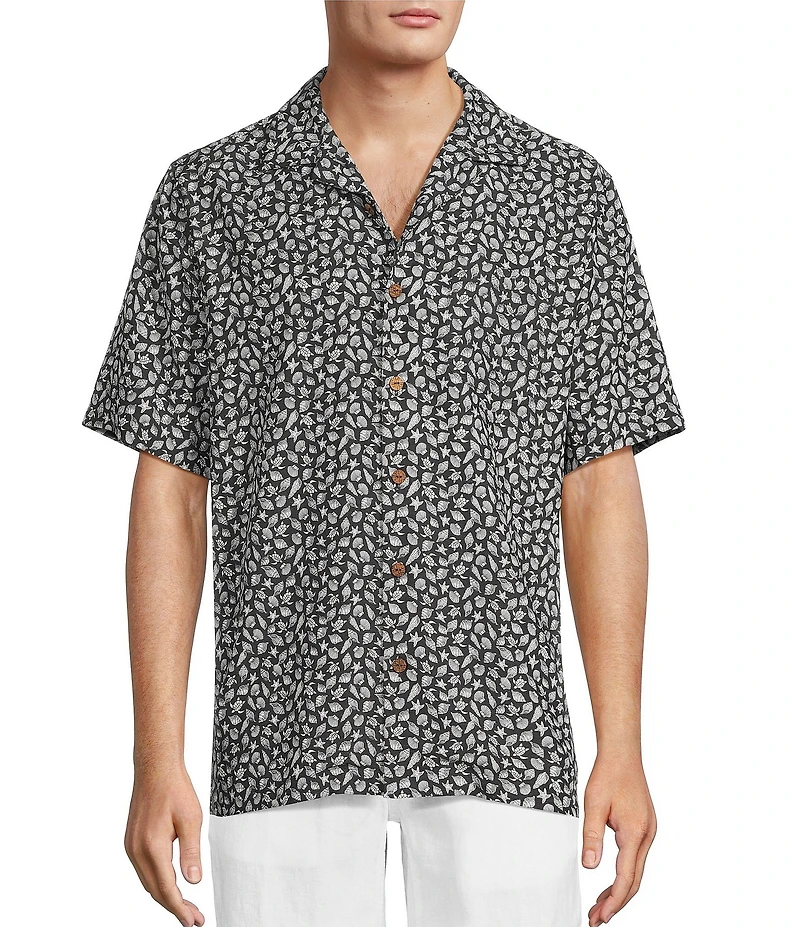 Caribbean Mini Shell Print Short Sleeve Woven Camp Shirt