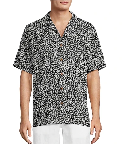 Caribbean Mini Shell Print Short Sleeve Woven Camp Shirt
