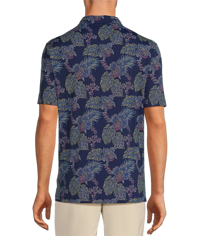 Caribbean Neon Leaf Print Performance Stretch Short Sleeve Polo Shirt