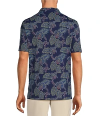 Caribbean Neon Leaf Print Performance Stretch Short Sleeve Polo Shirt