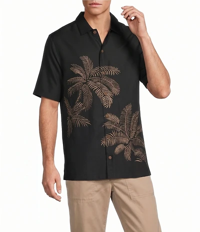 Caribbean Palm Embroidery Short Sleeve Woven Shirt
