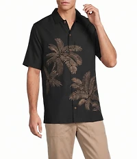 Caribbean Palm Embroidery Short Sleeve Woven Shirt