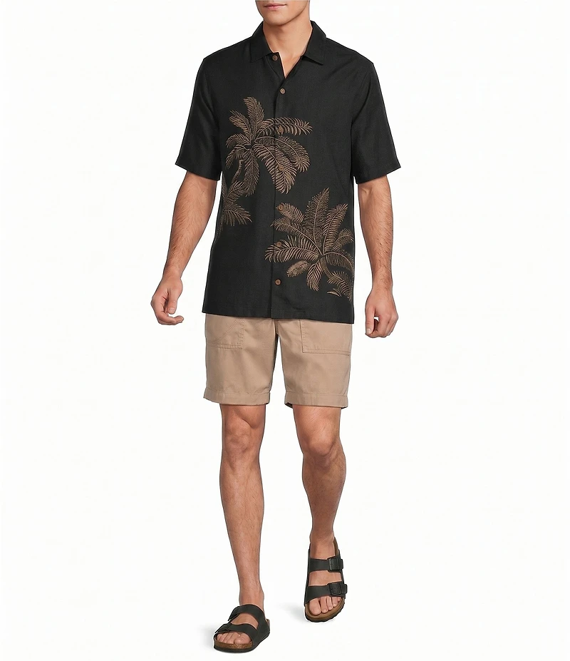 Caribbean Palm Embroidery Short Sleeve Woven Shirt