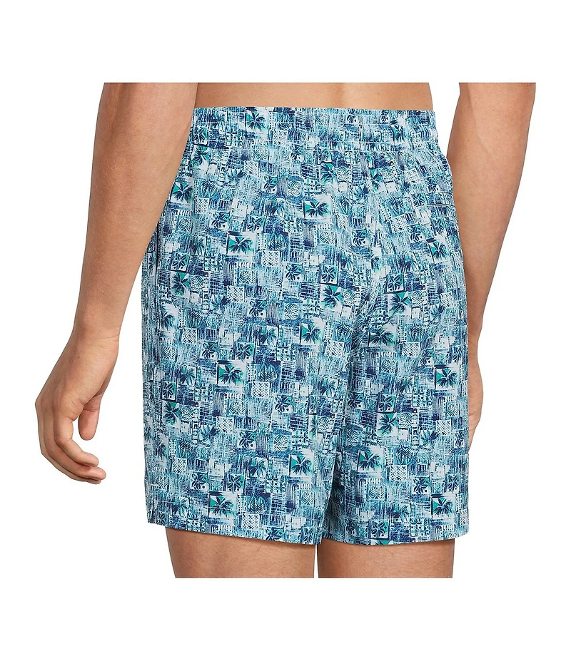 Caribbean Palm Grid 6#double; Inseam Swim Trunks