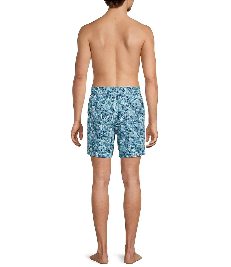 Caribbean Palm Grid 6#double; Inseam Swim Trunks