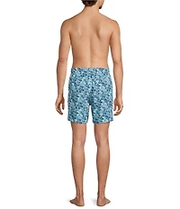 Caribbean Palm Grid 6#double; Inseam Swim Trunks